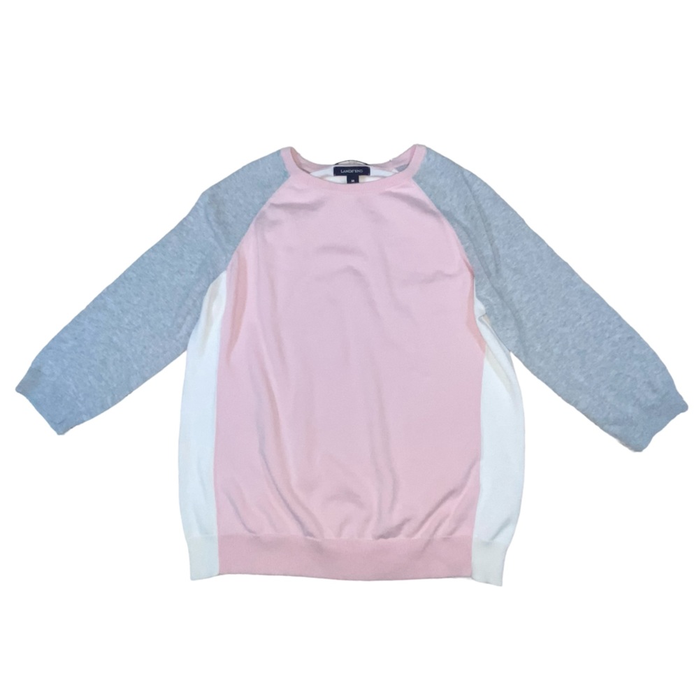 Lands’ End Pink Gray White Raglan Lightweight Knit Top - Women’s Medium 10-12 - Picture 5 of 10